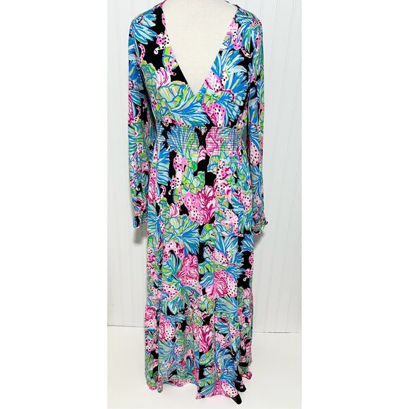 Lilly Pulitzer Women's Mistral Maxi Onyx Jaguar Jungle Dress Multicolor Large - Picture 2 of 14